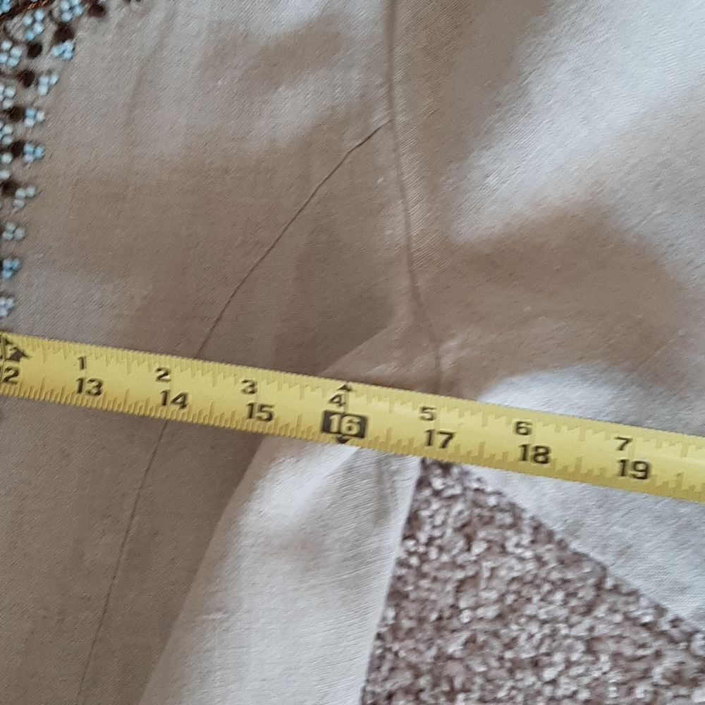 Chico's tan Linen jacket with turqoise beads and copper tacking - Picture 7 of 8